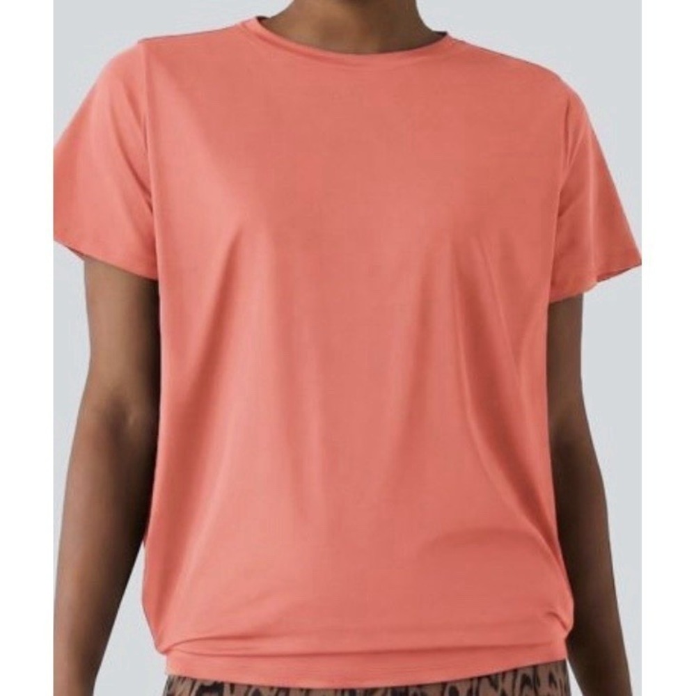 Halara Round Neck Short Sleeve Ruched Cool Touch Yoga Sports Top Size XL UPF50+